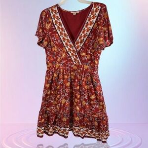 Francesca’s Miami Women’s V-Neck Orange Floral Dress Size Medium